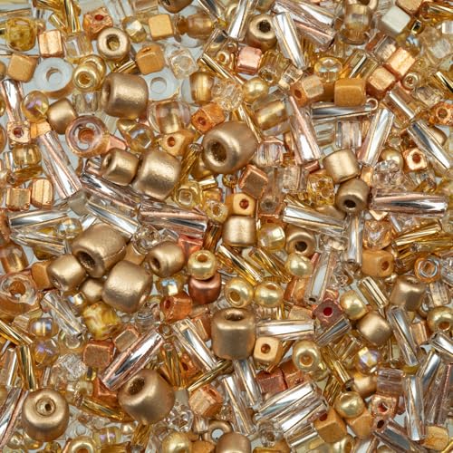 50g John Bead Bead Bar Assorted Gold Mix Czech Glass Seed Beads for DIY Crafts Jewelry Friendship Bracelet Necklace Earrings Phonecharm Making - color: Gold Assorted Mix