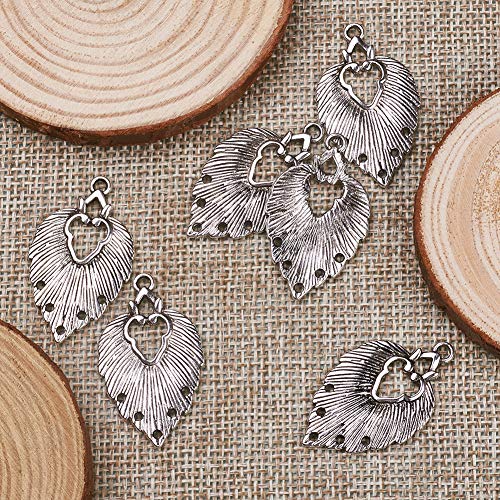 Mega Pet 10pcs Tibetan Silver Leaf Chandelier Component Links Charm Pendant Connectors with 5 Holes for Multi Layers Dangle Earring Bracelet Necklace Jewelry Making - color: Antique Silver, Leaf