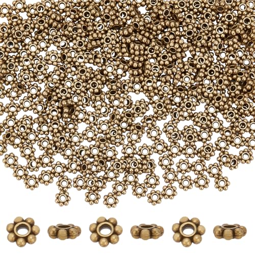 PH PandaHall 300pcs 6mm Flower Spacer Beads, Antique Bronze Alloy Daisy Spacers Snowflake Loose Beads Floral Metal Jewelry Spacers for DIY Bracelet Necklace Earring Jewelry Making Supplies - color: Antique Bronze
