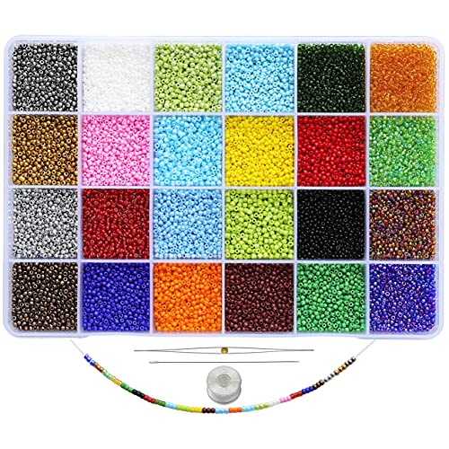 Size 2mm 12/0 Glass Seed Beads About 21600pcs in Box 24 Multicolor Assortment Small Seed Beads for Jewelry Making (900pcs/Color, 24 Colors) - color: Multicolor, size: 2mm