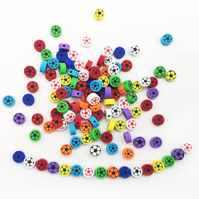 100pcs Football Polymer Clay Spacer Beads for Women Jewelry Making DIY Bracelet Necklace Hair Clip Accessories (Football) - color: Football