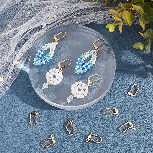 Beebeecraft 1 Box 50Pcs Leverback Earring Hooks 24K Gold Plated Brass French Earwires 16.5x11mm Clasp Earring Hooks for Jewelry Making - color: 16.5x11mm Round Disc Earring Hooks