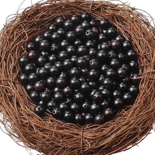 8mm Massive Beads Natural Wooden Round Loose Beads Jewelry Making with Thread 200 PCS(Black Ebony Wood, 8mm) - color: Black Ebony Wood, size: 8mm