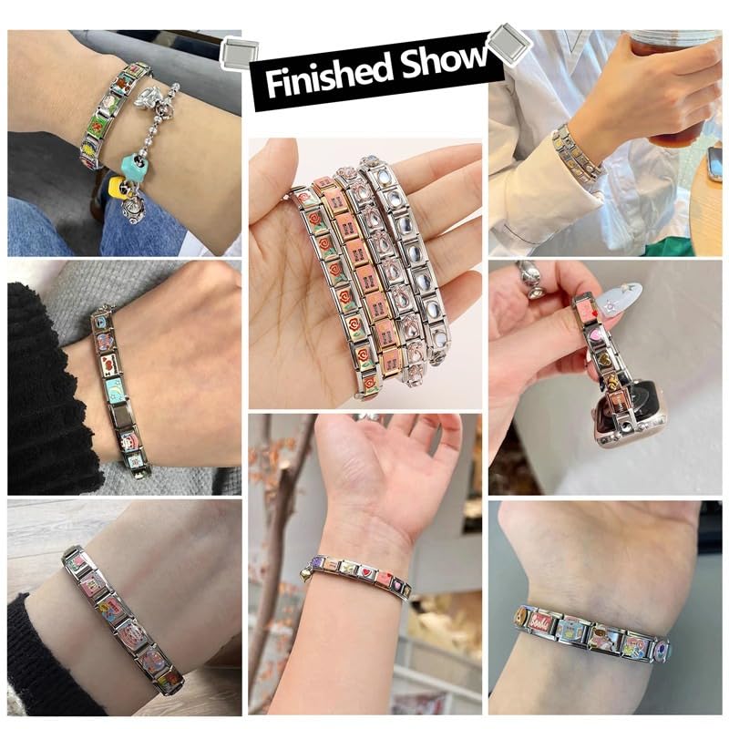 Italian Charms Bracelet Sets with 1Pcs Starter Brascelet 9Pcs Charms 9mm Italian Modular Charm Bracelet DIY Module Jewelry Gifts - color: B-Starter Bracelet Set-20PcsBlack