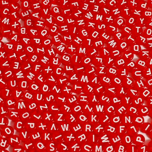 1200pcs 4×7mm Alphabet Beads Transparent Red Roude Acrylic White Letter Beads, for Bracelets and Jewelry Making - color: style 15, size: 4×7mm(Round)