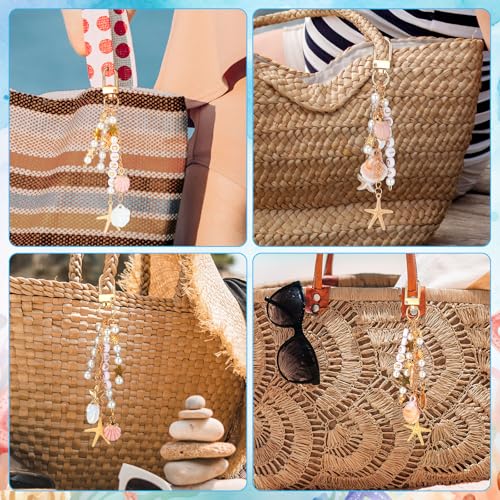 Cunno 776 Pcs Seashell Keychain Making Kit Ocean DIY Craft Key Chain Starfish Pearl Seahorse Letter Name Beads with Keychain Clip and Tool Accessories for Backpacks Purse Tote Bag Crafts DIY Supplies - color: Pink Gold, style: Nautical, Beach