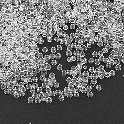 Perlin Glass Seed Beads 3mm 8/0 Round Mini Small Pony Beads 3300pcs for Making Earrings Bracelets Pendants Waist Jewelry DIY Handmade Transparent Color Kit (White) - color: White