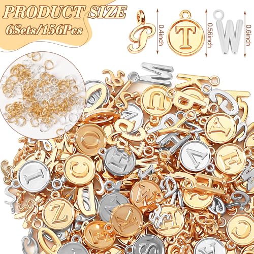 SANNIX 156Pcs/6 Sets Alphabet ABC Letter Charms 3 Styles Capital A-Z Charms DIY Bracelet Necklace Pendants with 200Pcs Open Jump Rings for Jewelry Making (KC Gold & Antique Silver) - color: KC Gold and Silver
