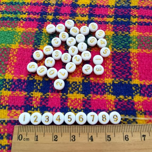 Amaney 500pcs Gold Number Beads 7x4mm Mixed Number Beads Acrylic Round Shape Loose Beads - color: Gold, size: 7x4mm