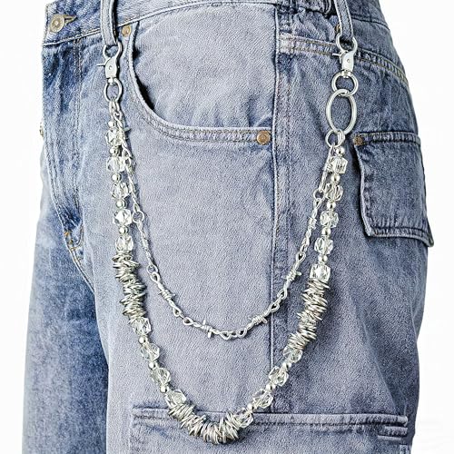 Layered Punk Pants Chain for Men Women, Gothic Hip Hop Jean Chain Wallet Chain Biker Trouser Chain, Goth Emo Fashion Keychain Accessories - color: 2L-Clear