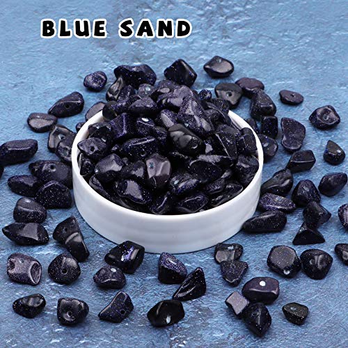 500 pcs Natural Chip Stone Beads, Blue Sand 5-8 mm Irregular Gemstones Healing Crystal Loose Rocks Bead Hole Drilled for Jewelry Making Bracelet - color: Blue sand