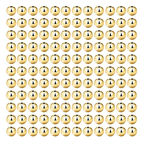 200pcs Gold Smooth Round Spacer Beads - Gold Plated Brass, Tarnish Resistant, Seamless Loose Connector Beads for DIY Bracelet Jewelry Making (4mm/0.16 inch) - color: 4mm/0.16 inch (Gold)