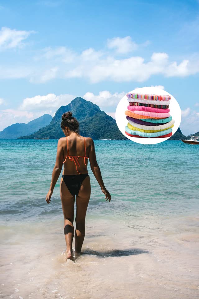 12pcs Friendship Bracelets Beaded Bracelets Heishi Bracelet Cute Bracelets Stack Vinyl Clay Disc Bead Surfer Stretch Summer Beach Bracelets For Women Preppy Bracelets - color: B