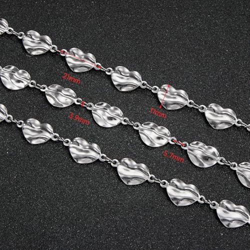UMAOKANG 2 Yard Stainless Steel Heart Chains Bulk Silver Chain for Jewelry Making with Jump Rings Lobster Clasps - color: Silver Heart