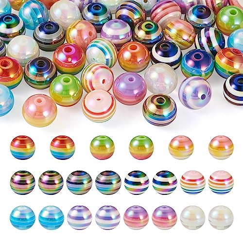 Craftdady 44Pcs Resin Stripe Bubblegum Beads - 11 Colors Chunky Ball Spacer AB Colors Rondelle Focal Rainbow Beads for Crafts, Jewelry Making & Fairy Garden Stakes - color: Colorful Stripe, size: 15.5-16mm