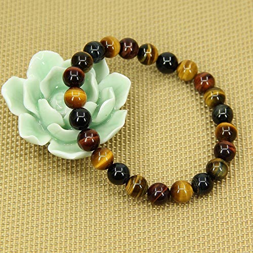 Angelstones Handmade Natural Healing Gemstone 8mm Round Beads Stretch Crystal Bracelet 7 Inch Unisex - color: Multicolor Tiger Eye