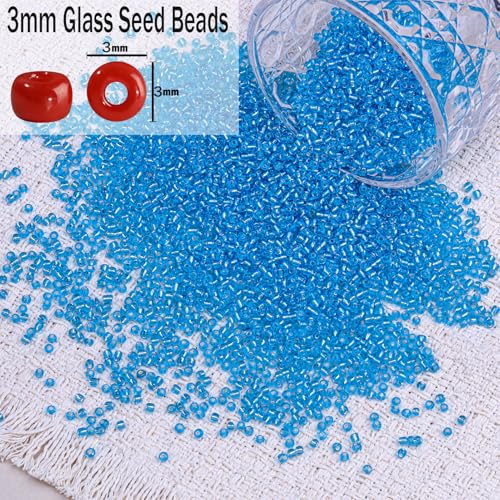5000pcs Glass Seed Beads, 3mm 8/0 Small Individual Color Seed Beads Mini Pony Bulk for DIY Bracelet Necklaces Wrist Jewelry Making, Frosted Silver Blue - color: Frosted Silver Blue