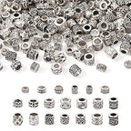 Craftdady 200pcs Antique Silver Tibetan European Large Hole Beads 20 Style Column Metal Loose Spacer Beads Barrel Tube Beads 5.5~9mm for DIY Craft Bracelet Necklace Jewelry Making - color: Antique Silver-20 style,10pcs/style