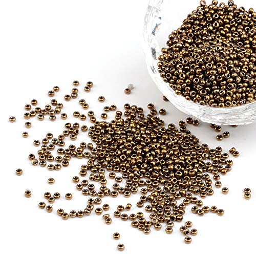 Craftdady 12/0 Metallic Tiny Round Glass Seed Beads 2mm Loose Pony Ball Spacer Beads DarkGoldenrod About 3300Pcs for Jewelry Making Hole: 0.3mm - color: Metallic DarkGoldenrod, 2mm