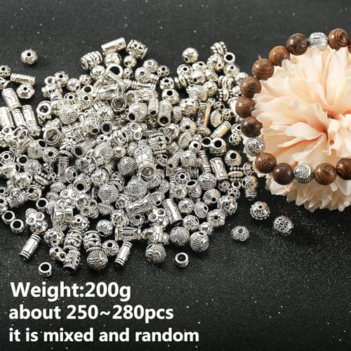 Silver Spacer Beads Metal Alloy Loose Spacer Beads Bulk Random Styles Metal Bead Tibetan Antique Silver Metal Bead for Bracelets Necklace Earring Jewelry Making(mix)