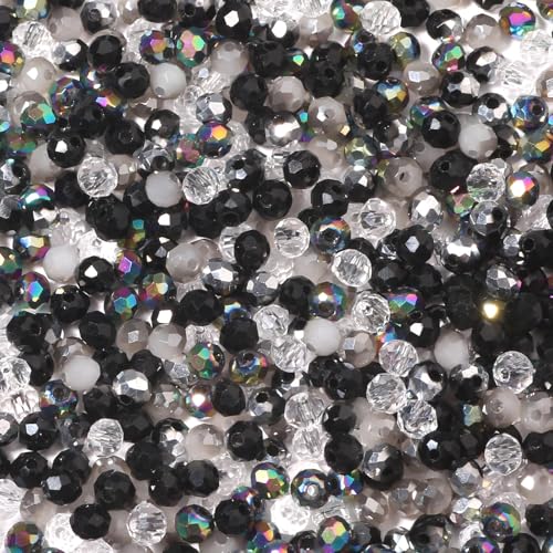 Songxi 500pcs 4mm Black Glass Beads for Jewelry Making, 5 Style 3 Size Crystal Beads for Bracelets Jewelry Making, Spacer Beads for Keychain Making Necklace Earring DIY Arts and Crafts - color: Black, size: 4mm