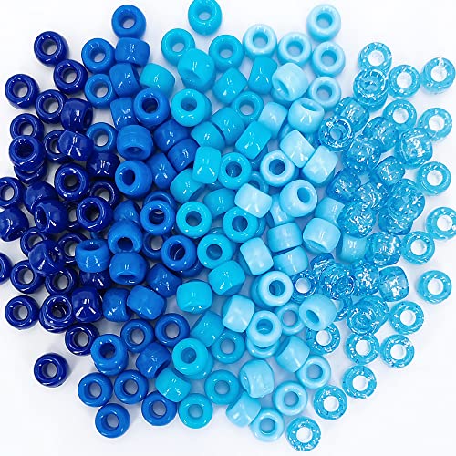 MIIIM 1000PCS 6x9mm Pony Beads Bulk, 5 Styles Blue Pony Beads for Bracelets Making Kit, Kandi, Hair Braids Crafts for Jewelry Making (Blue) - color: Blue