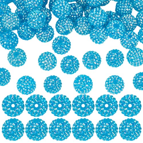 50PCS 20MM Blue Rhinestone Sparkly Beads with Hole Round Resin Bubblegum Disco Ball Shiny Crystal Charms Loose Spacer Bead Bulk for Jewelry Making Bracelets Earrings Keychains DIY Crafts - color: Blue, size: 20mm 50pcs