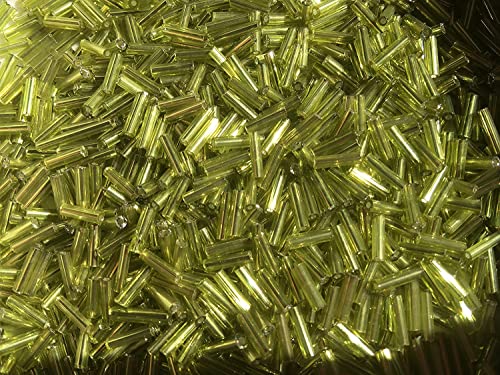 Czech Bugle Beads 40 gr / 1.4 oz Glass Tube Size #3 7mm (Lime Green Silver Lined) - color: Lime Green Silver Lined