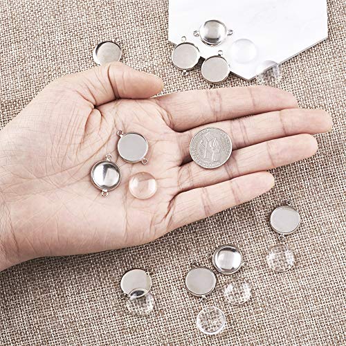 FASHEWELRY 10 Sets Brass Bezel Pendant Trays 14mm Dome Clear Glass Cabochon Blank Base Connector Cover for DIY Jewelry Making - color: 14mm-10 Sets