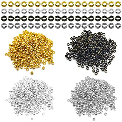 2000Pcs Round Rondelle Crimp Beads for Jewelry Finding,Tiny Crimps Stopper Beads Clamp Caps End Stopper Tiny Brass Spacer Beads 1.5mm Hole for DIY Jewelry Making,Bracelet Necklace Earring - color: 2000pcs;Gold,Silver,White K,Antique bronze