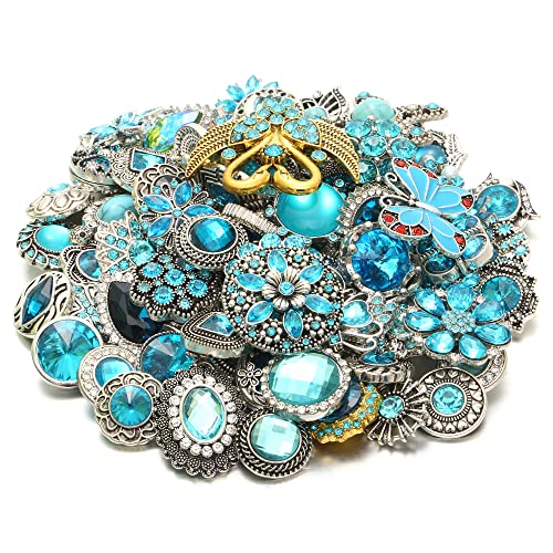 10PCs Mixed Style Rhinestones Snaps Jewelry Charms Buttons 18/20mm for Interchangeable Snaps Jewelry Making Women DIY Button Bracelets Necklaces Rings Brooch Accessories(Sky Blue) - color: Sky Blue