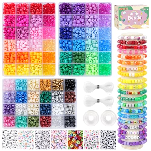 QUEFE 72 Colors 3000pcs Pony Beads Bracelet Making Kit for Girls - Rainbow Kandi Friendship Kit With Letter Beads for Necklace Making - Craft Gifts Set - color: 72-color