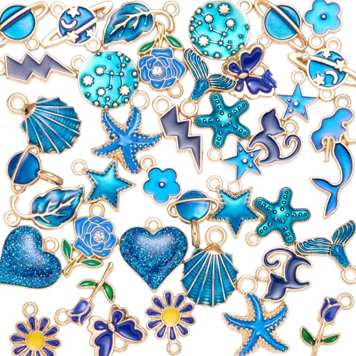 Assorted Enamel Charms for Jewelry Making Bulk Cute Small Alloy Charms Pendant for Bracelet Earring Necklace - color: Blue