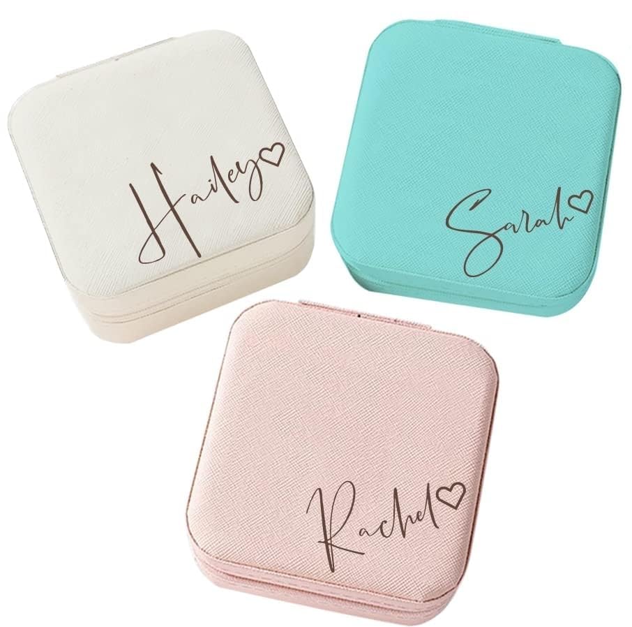 Corissy Personalized Jewelry Box for Women, Custom Travel Jewelry Case with Name and Birth Flower, Leather Jewelry Box for Rings, Earrings, Necklaces, Personalized Gifts for Women - color: Name+Heart 1