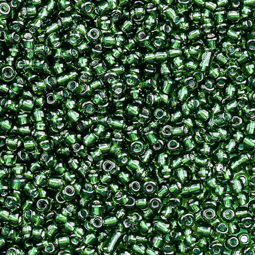 2000pcs Glass Seed Beads Bulk, 4mm 6/0 Mini Pony Spacer Small Individual Color Seed Beads for DIY Bracelet Necklaces Wrist Jewelry Making, Frosted Silver Green - color: Frosted Silver Green
