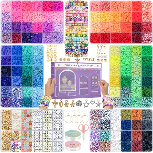 Sunlode 30,000Pcs Clay Beads Bracelets Making Kit, Beads for Bracelets 6 Boxes Bead for Jewelry Making Kit Friendship Bracelet Gifts Trendy Stuff Letter Bead Craft Adult - style: Rainbow Luxe