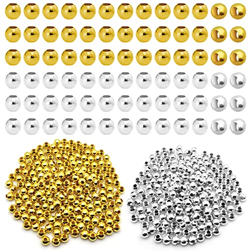 400Pcs Spacer Beads for Jewelry Making 6mm Metallic Plated Round Beads Seamless Smooth Loose Ball Beads Crimp Stopper Beads Metal Spacer Beads for DIY Earring Necklace Bracelet Making(Gold, Silver) - color: 6mm, Gold Silver