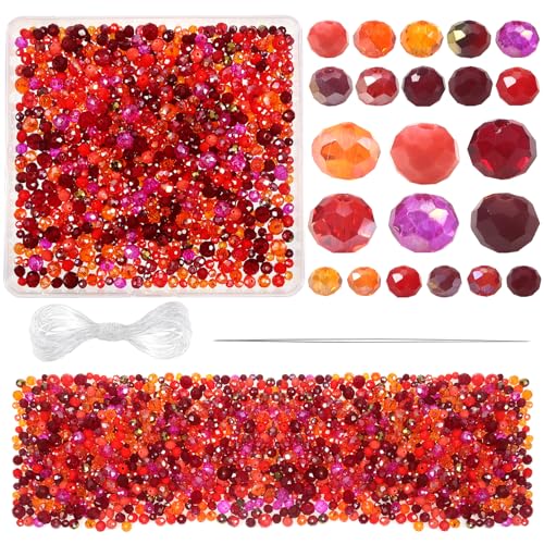 TOAOB 1000pcs Briolette Crystals Glass Beads 4mm 6mm 8mm Rondelle Faceted Spacer Beads Red Loose Beads for Bracelets Necklace Earrings Jewelry Making - color: Red