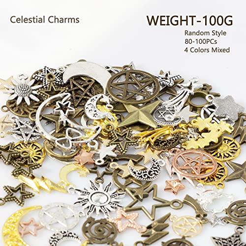 stino 100 G Mixed Style Metal Charms for Jewelry Making, Bulk Silver & Gold Plated, for Bracelet, Necklace, Earrings DIY Crafts - style: Celestial
