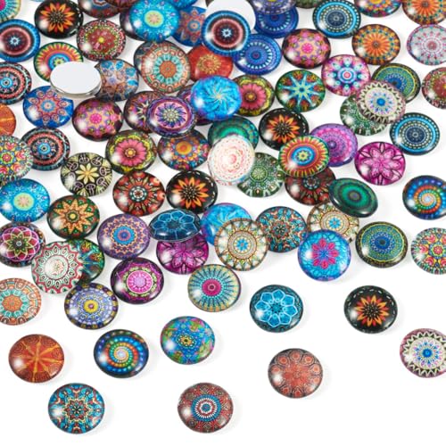 100Pcs/Set Flat Round Transparent Glass Cabochons with Pattern Eye Flatback Glass Dome Flatback Cab Beads for Photo Cameo Jewelry Making Necklace Ring DIY Crafts 12x4mm Random Flower - color: 100Pcs-12x4mm-Random Flower