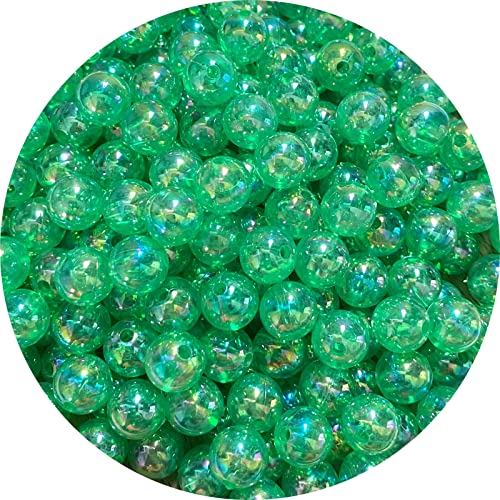 400pcs 8mm Acrylic Round Bubble Beads AB Colorful Plastic Loose Spacer Beads for DIY Craft Making Necklace Bracelet Earring Ornament(Green AB) - color: Green AB, size: 8mm