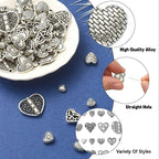 DanLingJewelry 100Pcs 10 Styles Tibetan Alloy Antique Sweet Love Heart Beads Heart Spacer Beads for Valentine's Day Jewelry Making - color: 100pcs - heart I - 10 styles