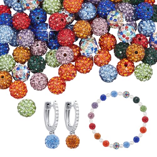 PH PandaHall 100pcs Glass Rhinestone Round Beads, 10mm, 1.5mm Hole, Mixed Color, for Jewelry Making and Party Decoration - color: Mixed Color