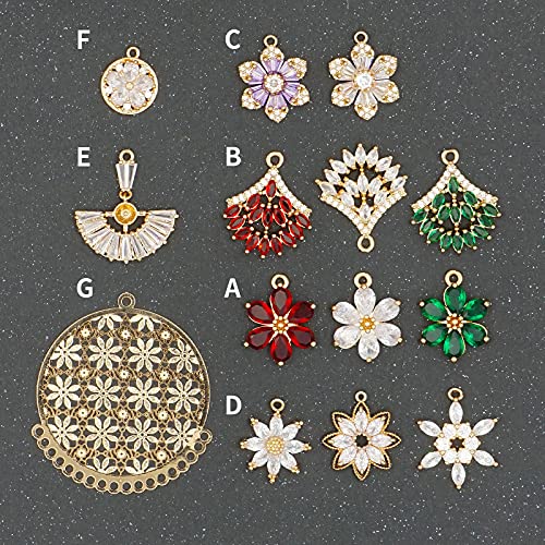 Crystal Zirconia Gold Plated Brass Charms for Jewelry Making Bracelet Necklace Earring Pendant Craft Supplies DIY Accessories - color: FlowerD-Mix-6Pcs