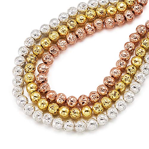 Beadthoven 5Strands Electroplated Mixed Color Natural Lava Bead Strands 6mm Rock Round Plated Stone Bead Charms for Jewelry Making Women & Men’s Bracelets Handmade Accessories Finding Supplies - color: Mixed Color, size: 6mm