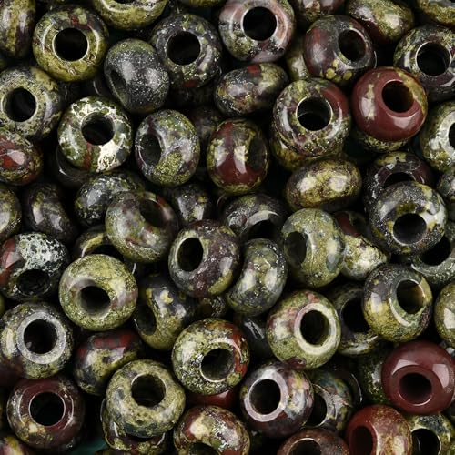 20Pcs Natural Dragon Blood Large Hole Beads, 8x14mm Rondelle Gemstone Spacer Beads 6mm Big Hole for Jewelry Making, Beading Bracelets, Macrame & Hair Braiding - color: Dragon Blood