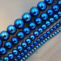 AD Beads Natural Faceted & Smooth Metallic Hematite Round Gemstone Loose Beads 16" 2mm 3mm 4mm 6mm 8mm 10mm (6mm, Metallic Blue (Smooth)) - color: Metallic Blue (Smooth), size: 6mm