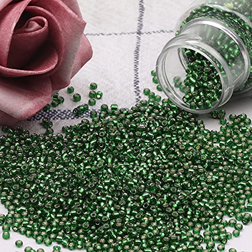 2100 Pcs Size 6/0 Glass Seed Beads, 4 mm Emerald Green Small Mini Spacer Loose Pony Beads for Jewelry Making and DIY Crafts - color: Emerald Green, size: Large