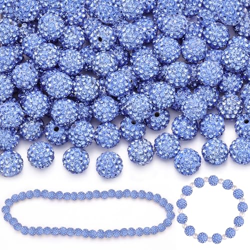 100 Pcs Light Sky Blue Rhinestone Beads for Jewelry Making, Sparkle Crystal Clay Christmas for Bracelet Baseball Necklace Earring Crafting and DIY, Shiny Round Shamballa Disco Ball Beads Bulk - color: Light Sky Blue, size: 100 pcs
