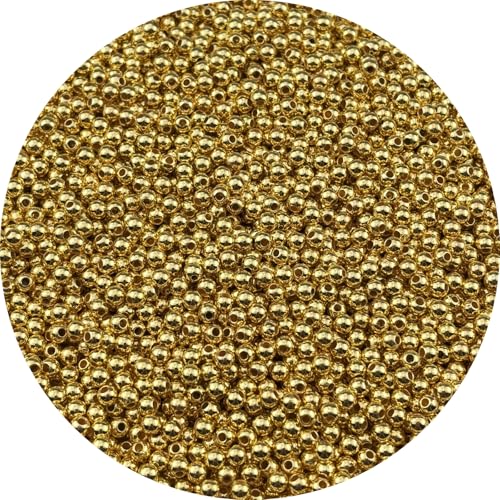 2500pcs Gold Plated Round Beads for Craft 4mm Smooth Round Ball Spacer Beads for Jewelry Making DIY Necklaces Bracelets Earrings Decoration - color: Gold, size: 4mm